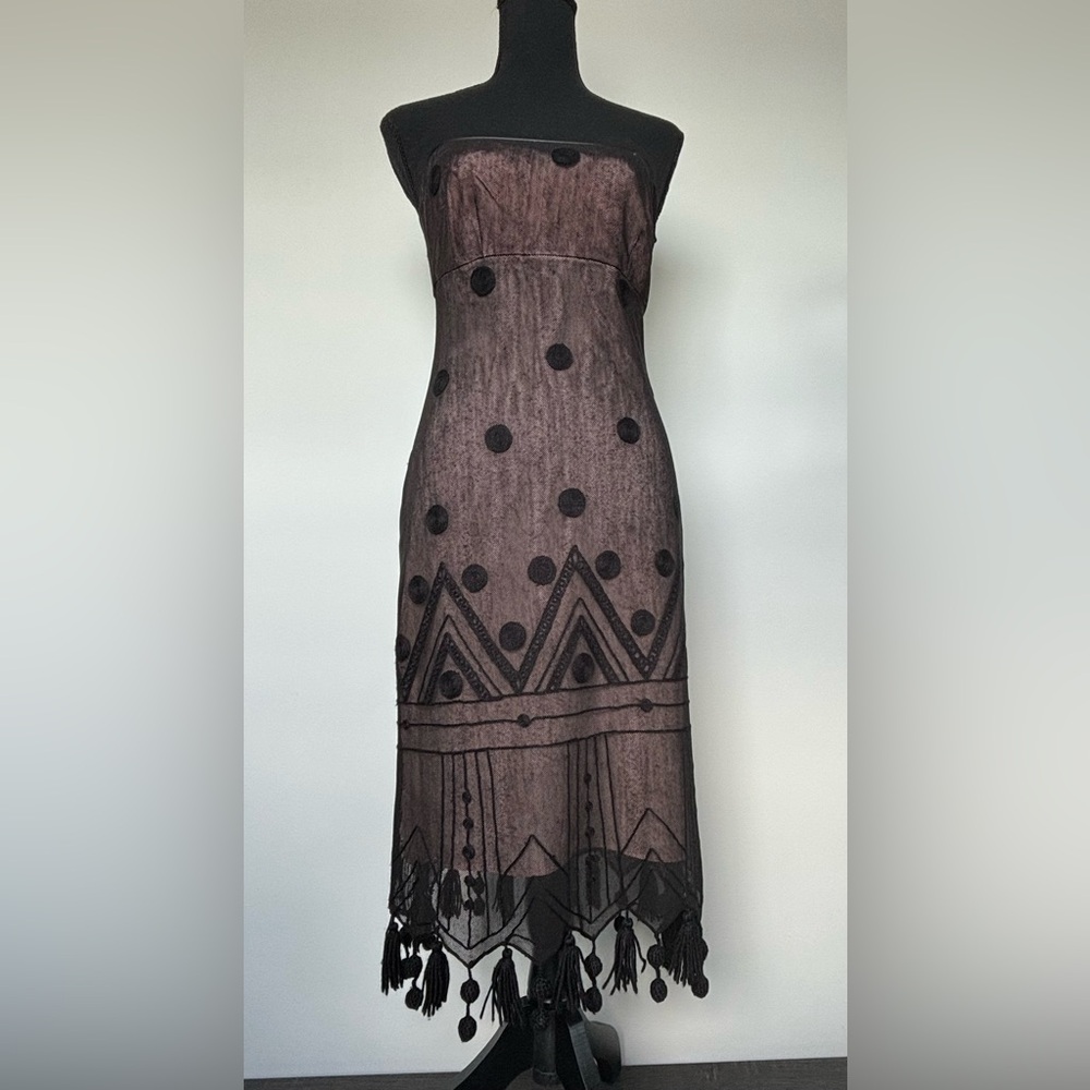 TOCCA Women’s Black Sleeveless Sheer Polka Dot Pattern Wool Blend Dress Size 4
